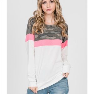 Camo Color Block Long Sleeve Knit Top (UNWORN)